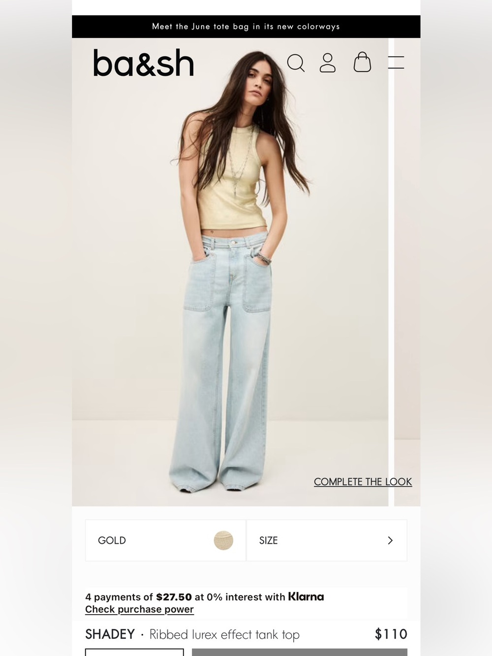 ba&sh Gold Sleeveless Ribbed Tank Top